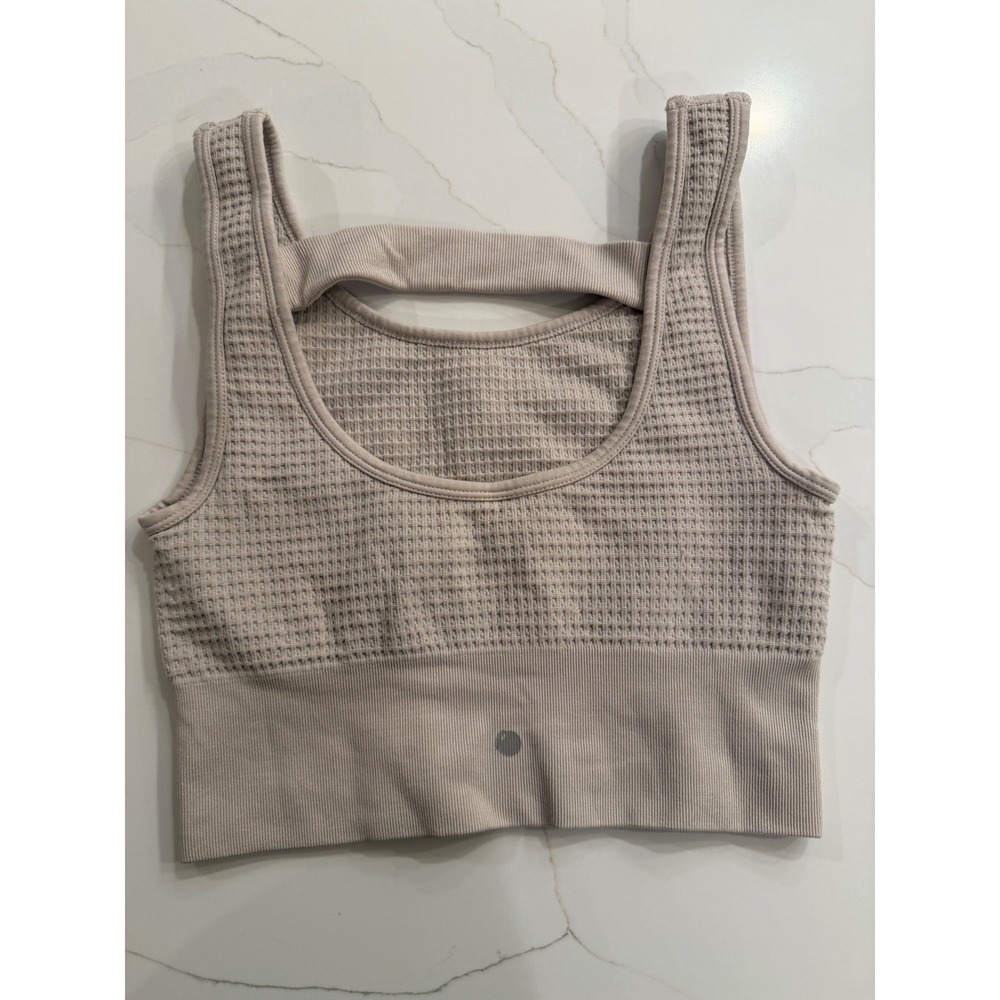 YOGALICIOUS Waffle Seamless Melanie Bra Tan Beige Athletic Workout Top Women's S